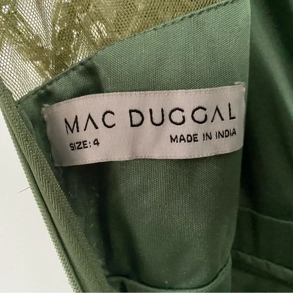 $698 Mac Duggal High Neck Beaded Sequin Fringe Sage Green Gown Dress 4908 Size 4 - Picture 11 of 15